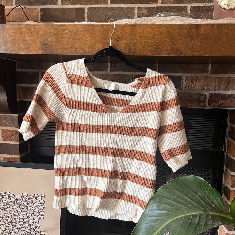 Bohme Orange and cream Ribbed Fitted T-Shirt Blouse